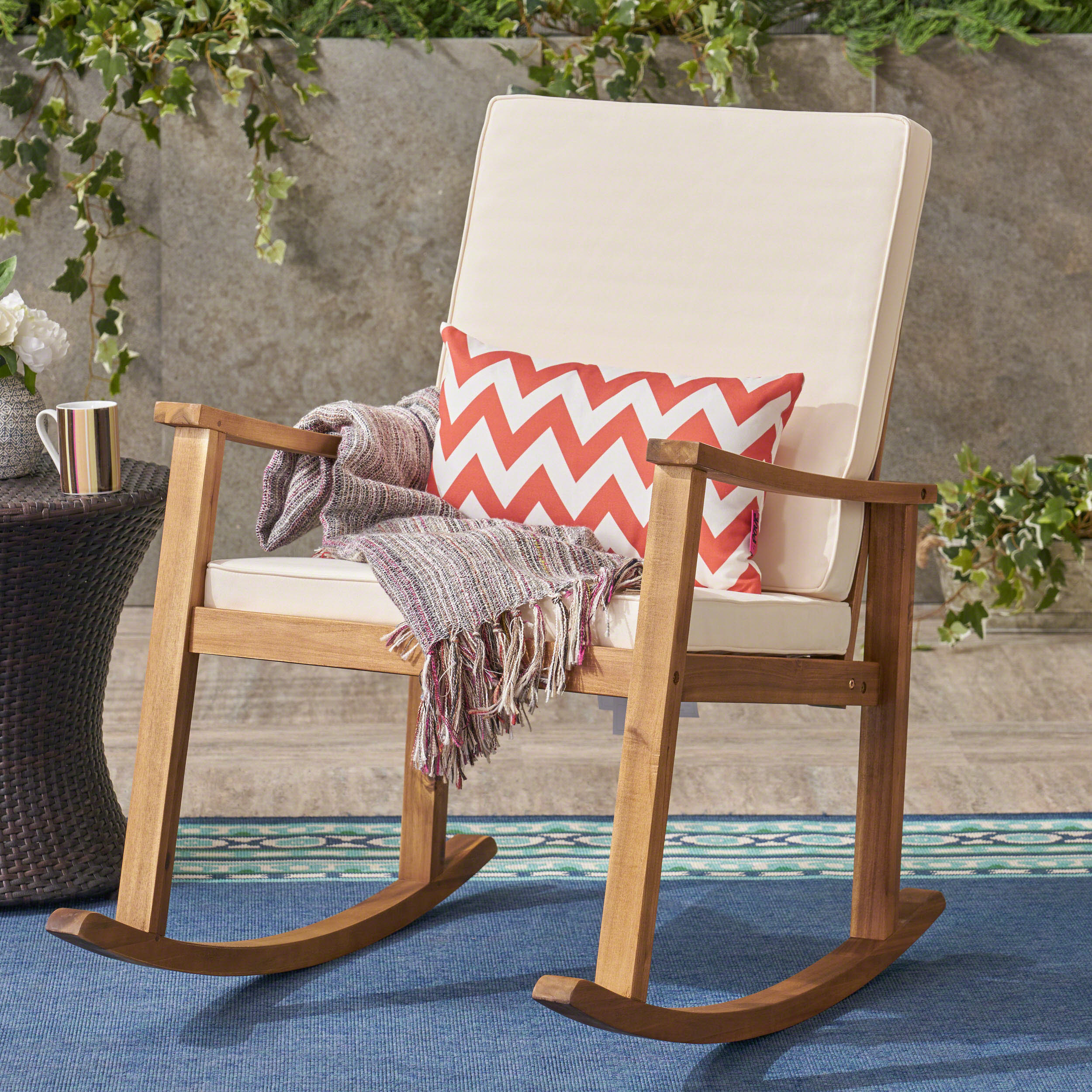 Aeney Outdoor Acacia Wood Rocking Chair