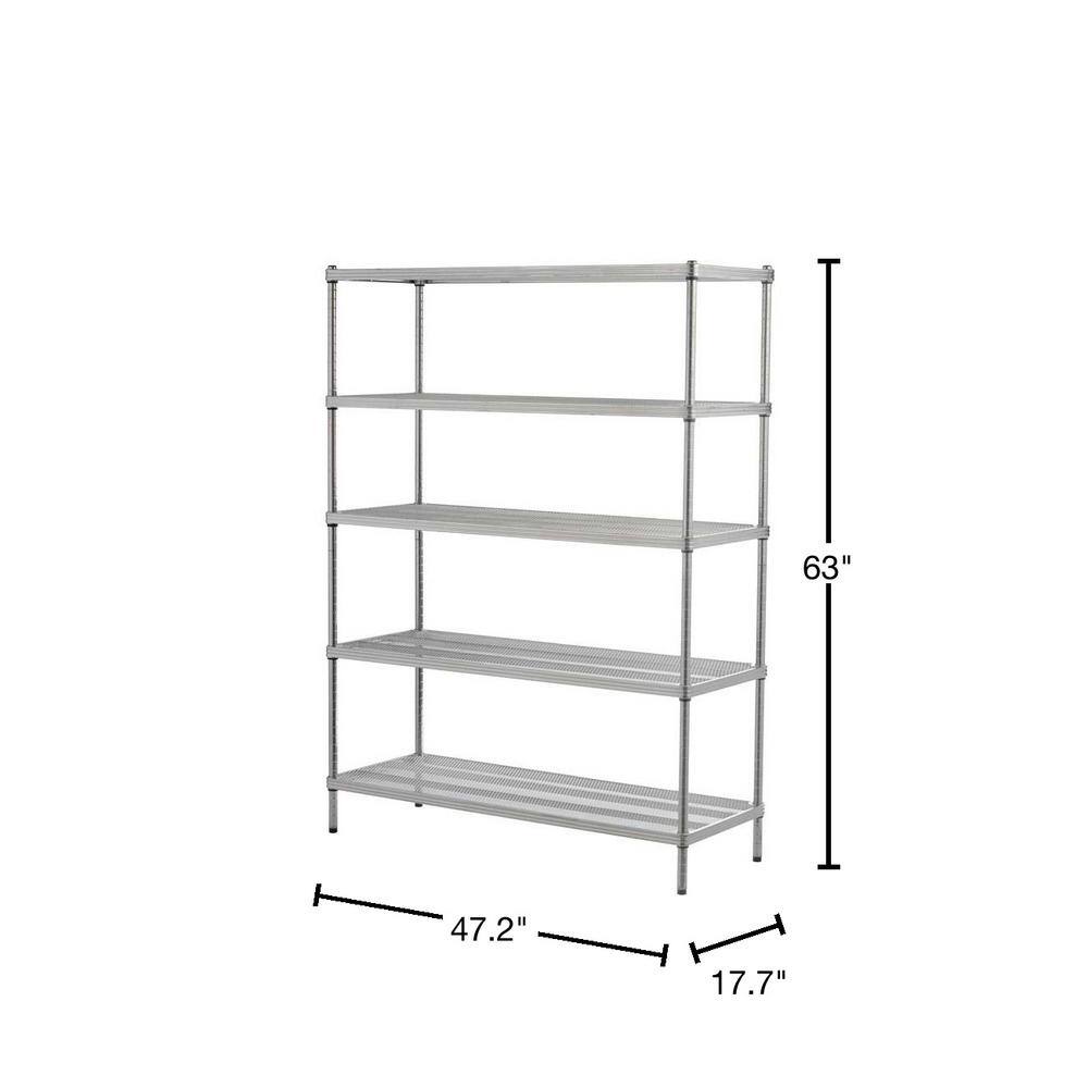 Design Ideas Silver 5-Tier Metal Garage Storage Shelving Unit (47 in. W x 63 in. H x 18 in. D) 3419319