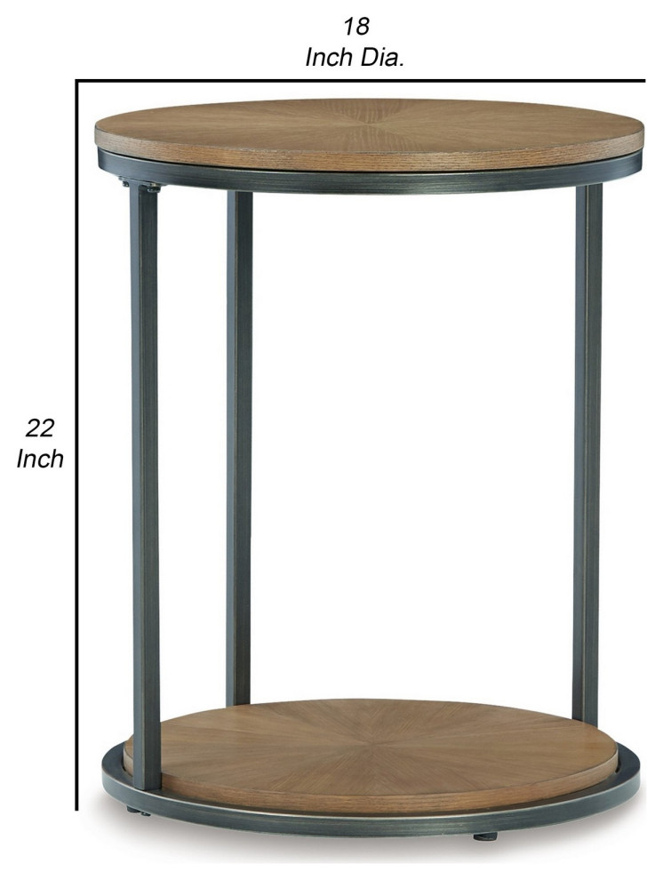 22 Inch Modern Side End Table Round Wood Top Black Metal Frame Brown   Industrial   Side Tables And End Tables   by Dot  ampBo  Houzz