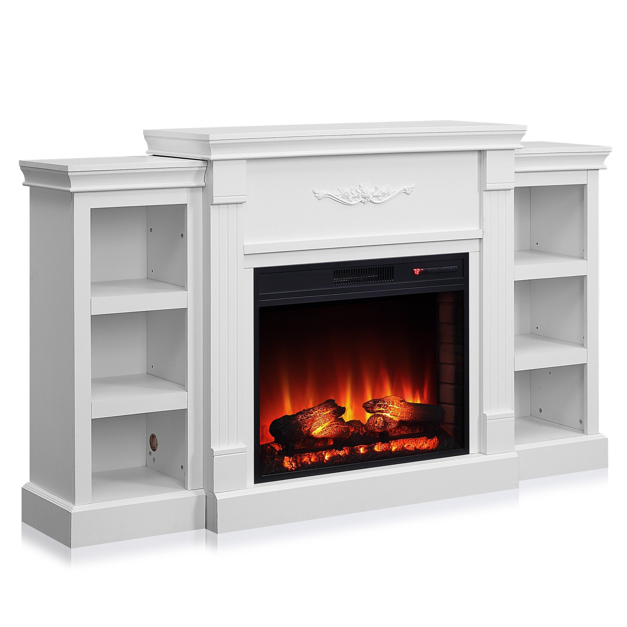 BELLEZE 70" Bookshelf Mantel w/ Electric Fireplace, White