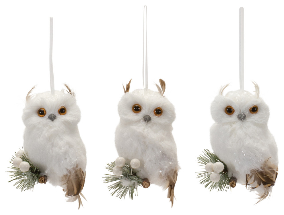 Feathered Owl Ornament  6 Piece Set(   Rustic   Christmas Ornaments   by Melrose International LLC  Houzz