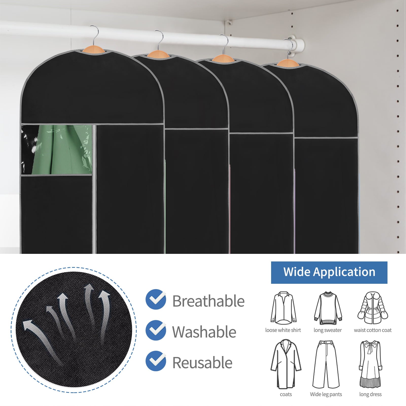 Toplive Garment Bags for Hanging Clothes, [4 Pack] 24