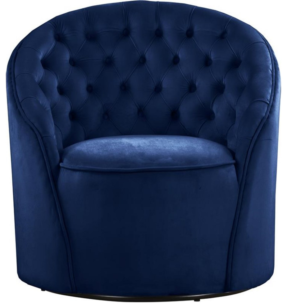 Pemberly Row 18 quotContemporary Tufted Velvet Swivel Accent Chair in Navy   Contemporary   Armchairs And Accent Chairs   by Homesquare  Houzz