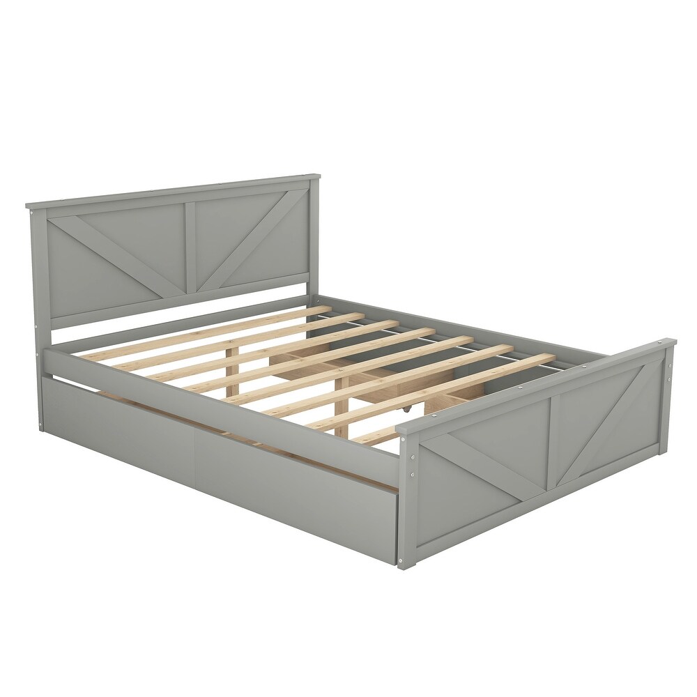 Wooden Platform Bed with 4 Storage Drawers and Support Legs