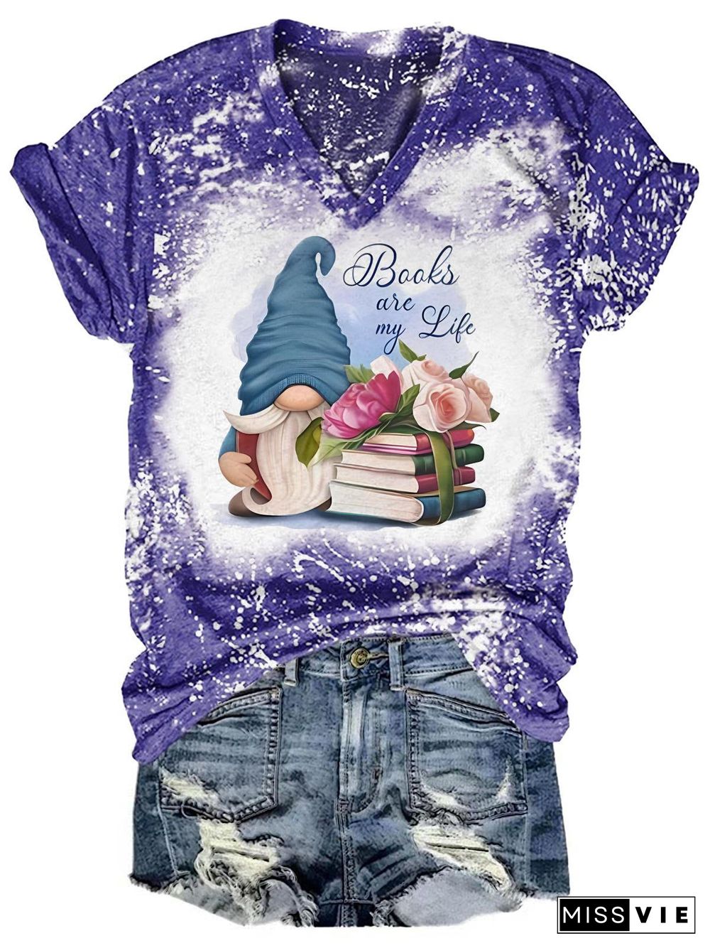 Book Are My Life Tie Dye V Neck T-Shirt