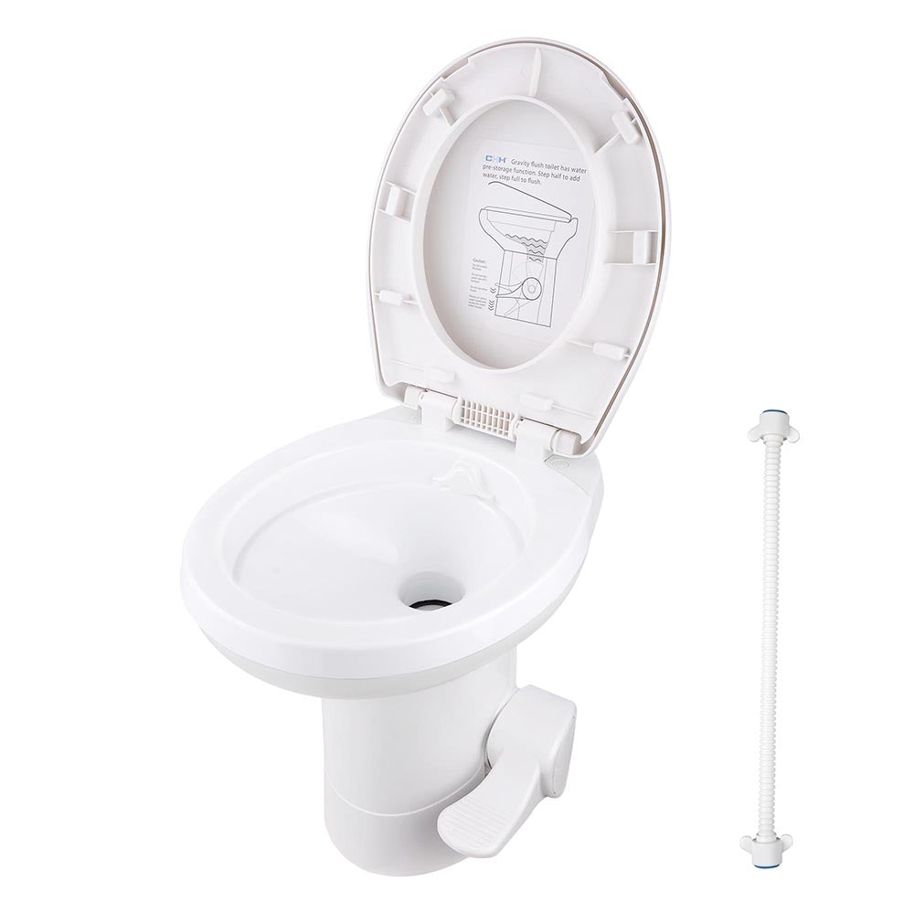 Yescom Foot Flush RV Gravity Flush Toilet High Profile HDPE Travel