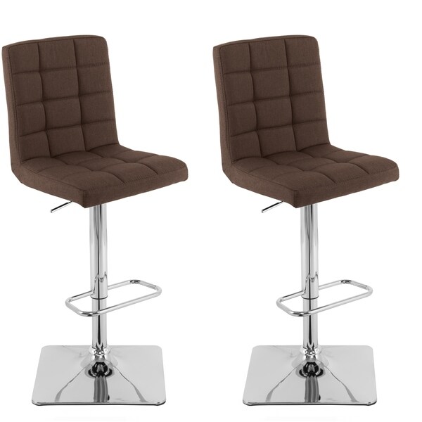 Heavy Duty Gas Lift Adjustable Barstool in Tufted Fabric， set of 2