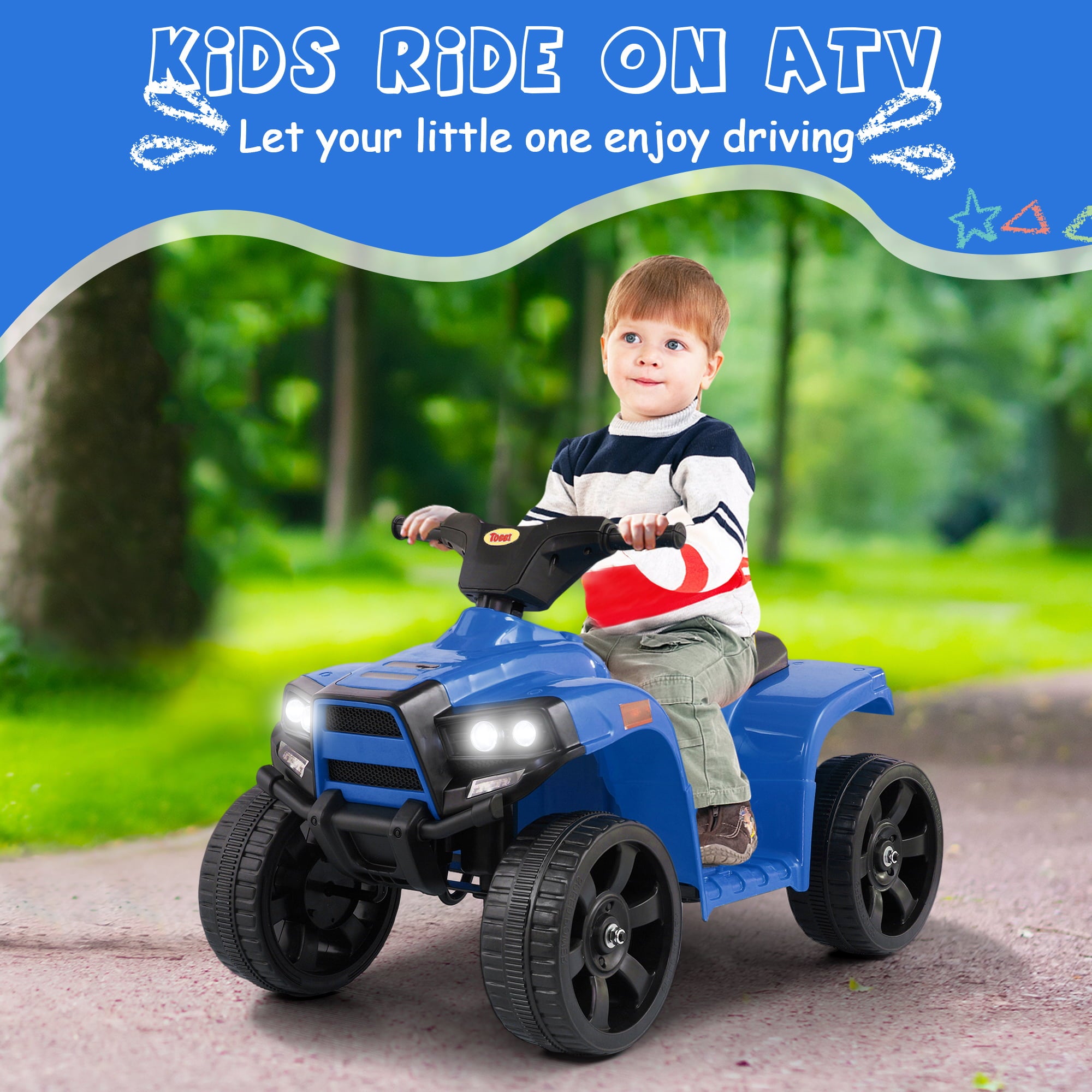 TOBBI 6V Electric Kids Ride on ATV Quad Car 4 Wheeler Ride on Toy W/ LED Headlight, Horn, Speed Indicator, Blue