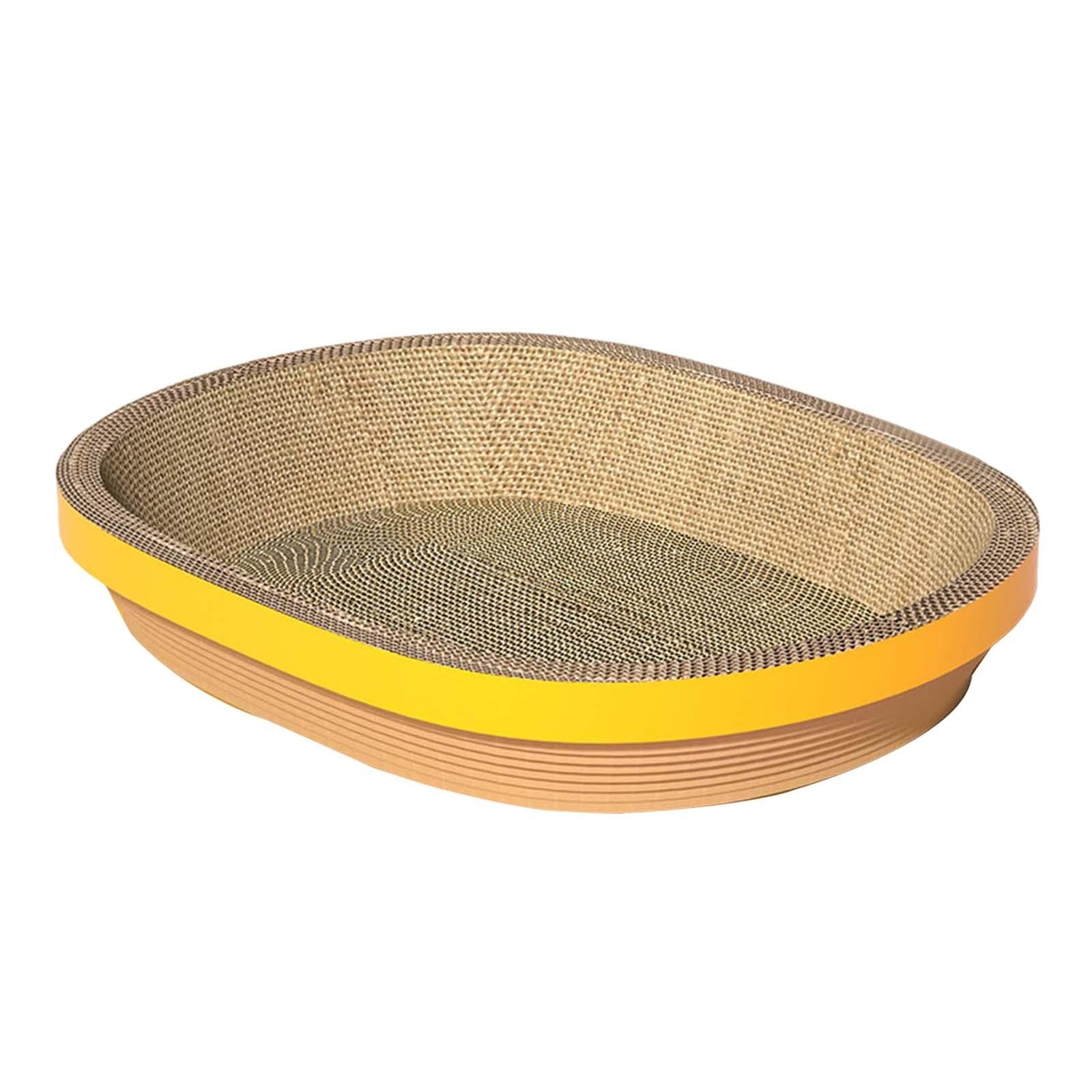 Cat Scratcher Cardboard Oval Corrugated Cat Scratcher Bowl Wear Resistant Nest Bed Scratch Pad for Grinding Claw Training Toy Pet Supplies Yellow Edge