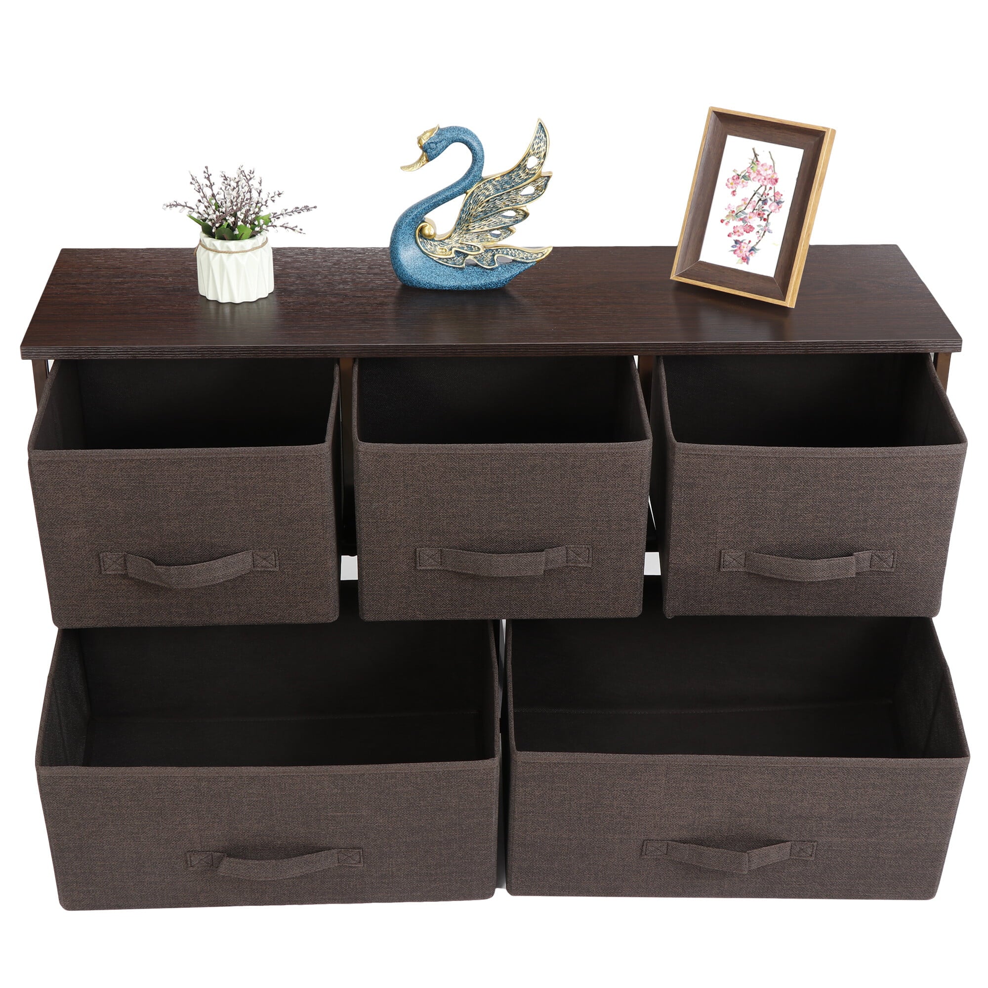 HomGarden Modern 2-Tier Storage Dresser W/5-Drawers, Wide Chest Fabric Organizer Furniture Brown