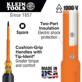 Klein Tools #2 Insulated Square-Recess Tip Screwdriver with 4 in. Round Shank and Cushion Grip Handle 662-4-INS