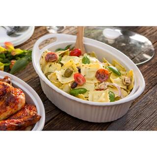 Corningware French White 2.5-Qt Oval Ceramic Casserole Dish with Glass Cover 1105935