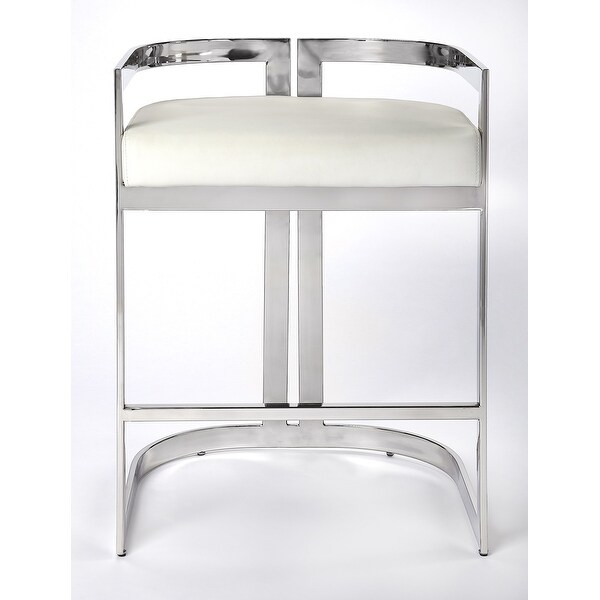 Butler Bravo Silver and White Faux Leather Counter Stool