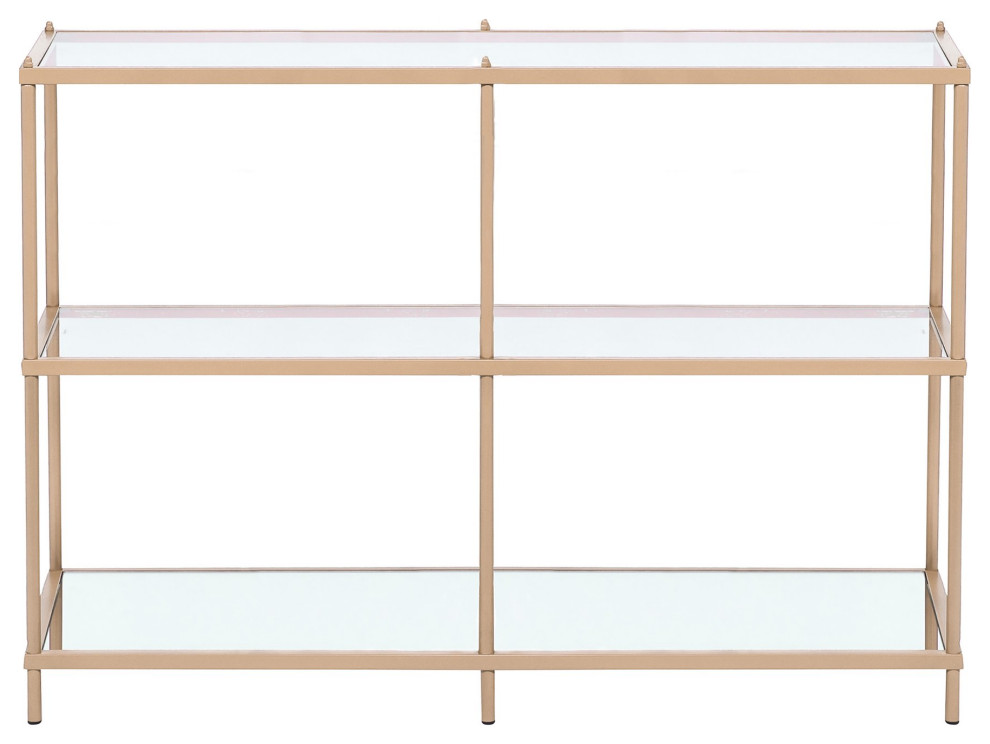 Elegant Console Table  Metal Frame With Glass Top  ampMirrored Shelves   Contemporary   Console Tables   by Decor Love  Houzz