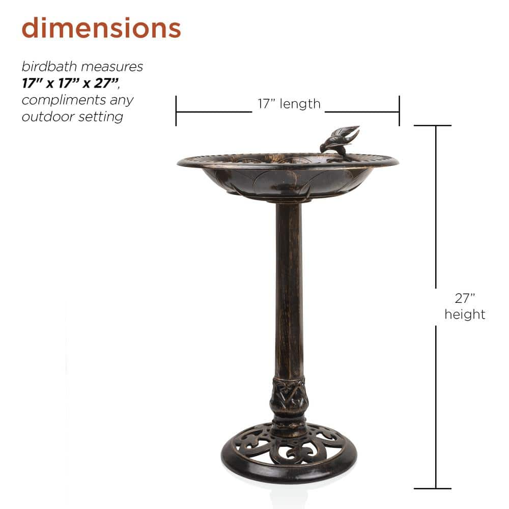 Alpine Corporation 27 in. Tall Outdoor Antique Style Bronze Birdbath Bowl with Bird Figurine TEC294BZ