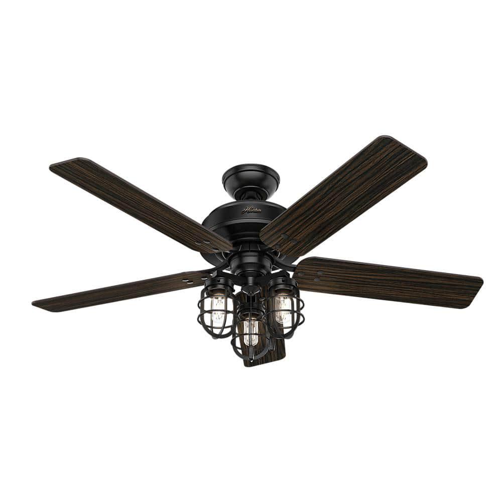 Hunter Port Isabel 52 in LED IndoorOutdoor Matte Black Ceiling Fan with Light Kit