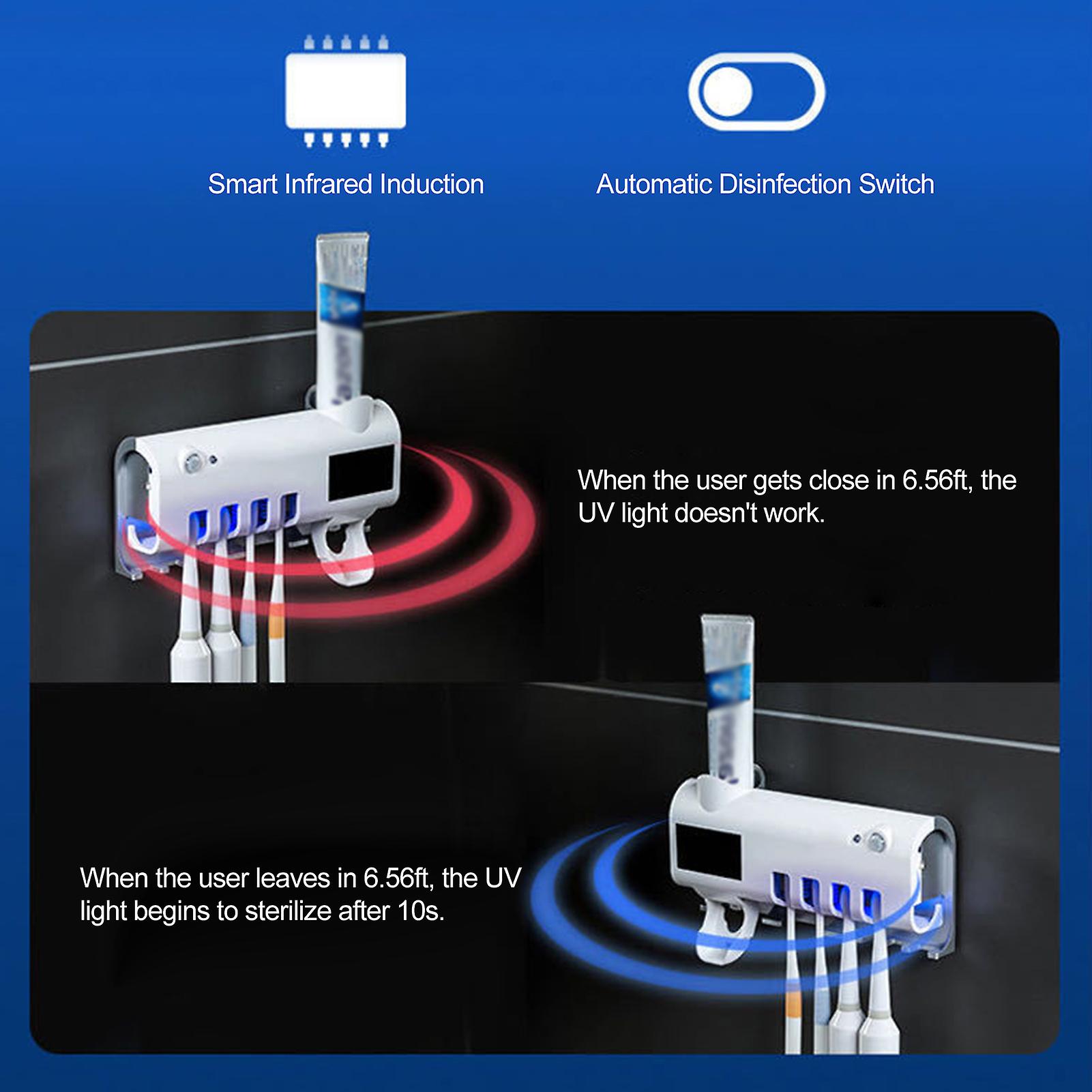 Black Uv Toothbrush Sanitizer Intelligent Photocatalyst Toothbrush Sanitizer Wall Mounted Bathroom Toothbrush Holder With Automatic Toothpaste Dispens