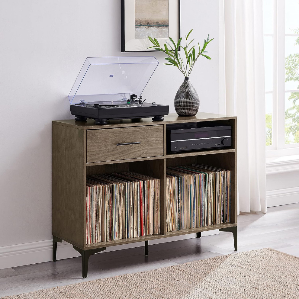 Sydney Record Storage Media Console Walnut   Industrial   Media Cabinets   by Pot Racks Plus  Houzz