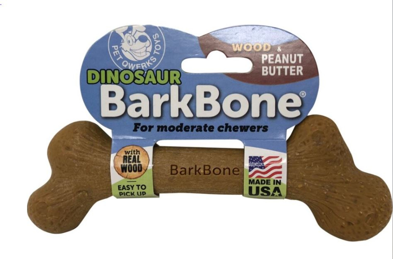 Pet Qwerks Dinosaur Barkbone Wood + Peanut Butter Dog Chew， Large