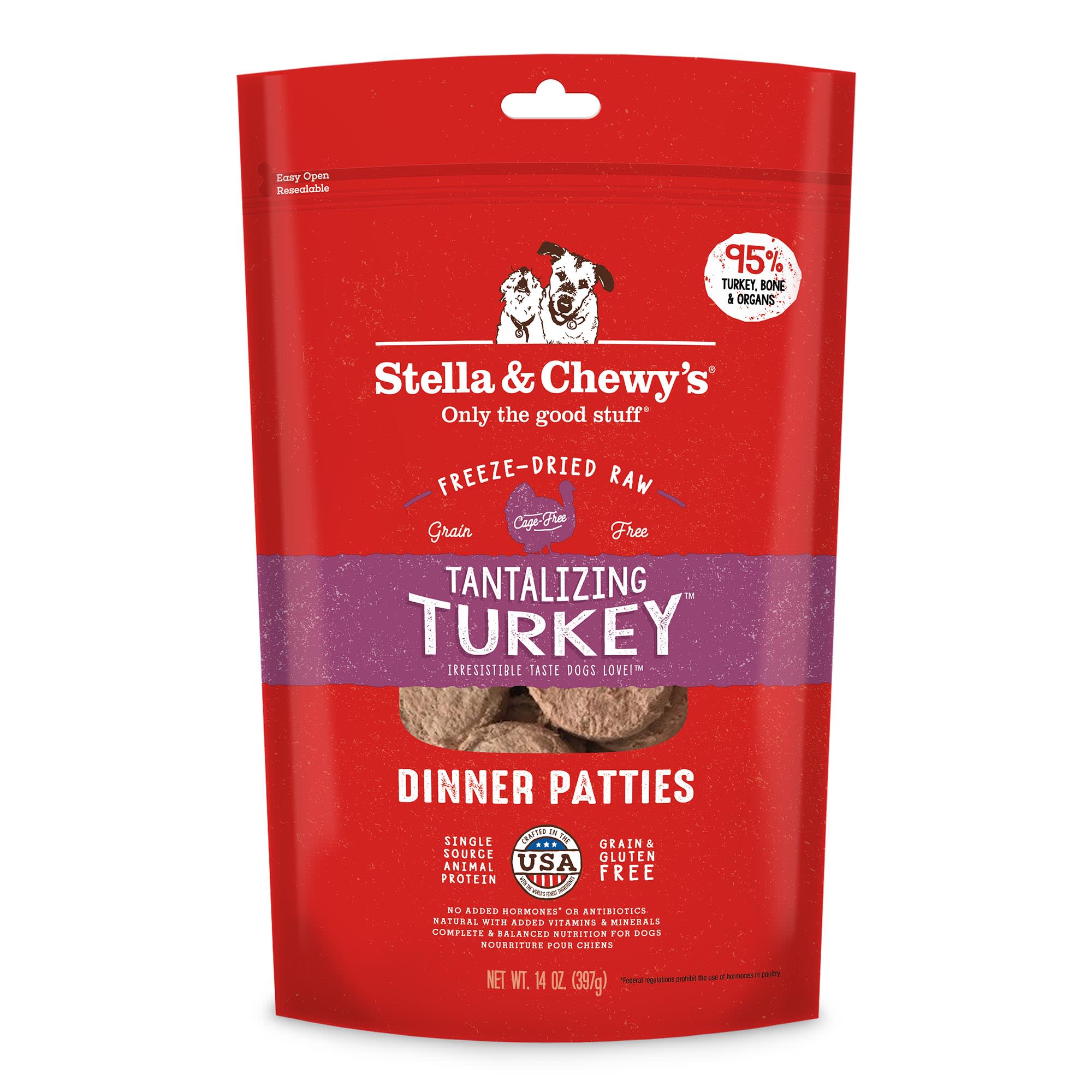 Stella  Chewys Freeze Dried Raw Dinner Patties High Protein Tantalizing Turkey Recipe Dry Dog Food， 14 oz.