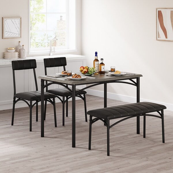 Dining Table Set for 4 with Upholstered Chairs and Bench