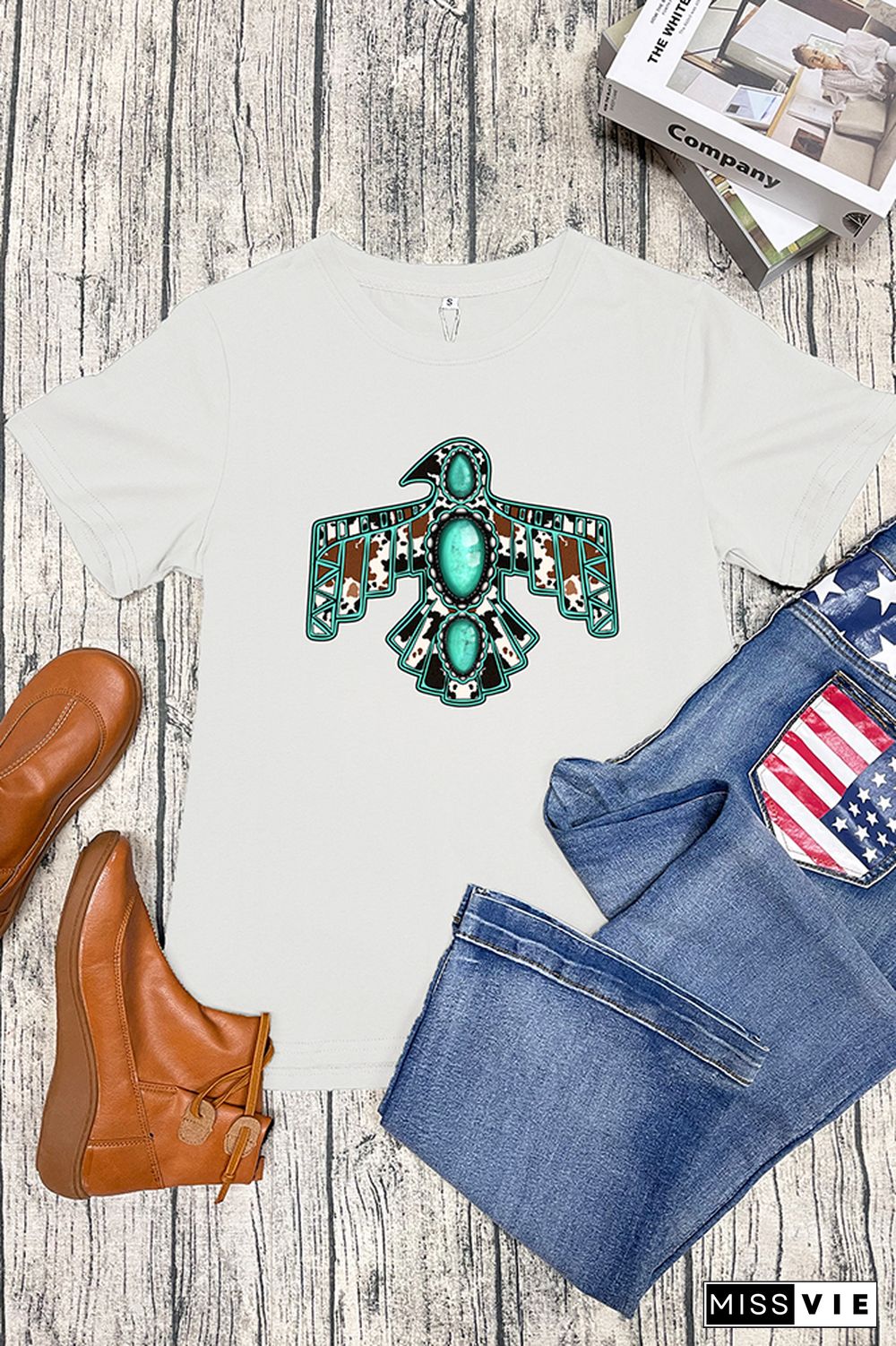 Cowhide Turquoise Thunderbird Graphic T-Shirt Wholesale