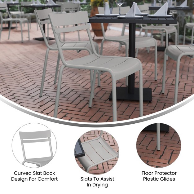 Emma And Oliver Armless Powder Coated Steel Stacking Dining Chair With 2 Slat Back For Indoor outdoor Use