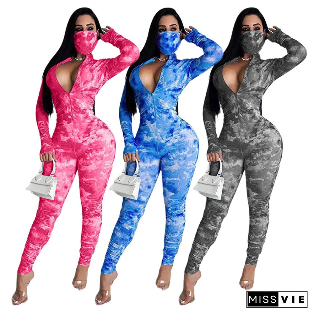 Fashion Sexy Deep V Tie-dye Women's Jumpsuit