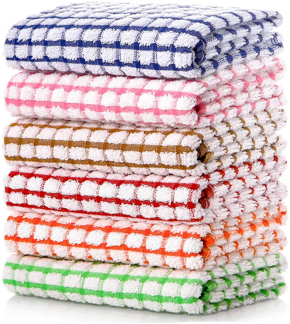 Kitchen Dish Towels， 16 Inch x 25 Inch Bulk Cotton Kitchen Towels and Dishcloths Set， 6 Pack Dish Cloths for Washing Dishes Dish Rags for Drying Dishes Kitchen Wash Clothes and Dish Towels