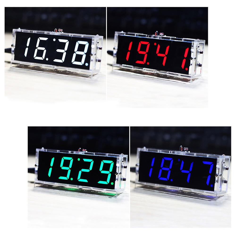 Compact 4-digit Diy Digital Led Clock Kit Light Control Temperature Date Time Display With Transparent Case