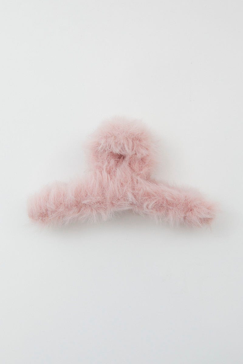 Pink Faux Fur Swirl Claw Clip