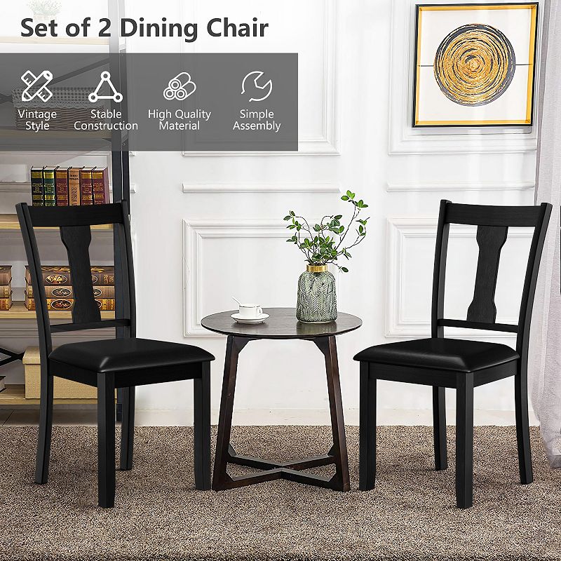 Set of 2 Dining Room Chair with Rubber Wood Frame and Upholstered Padded Seat