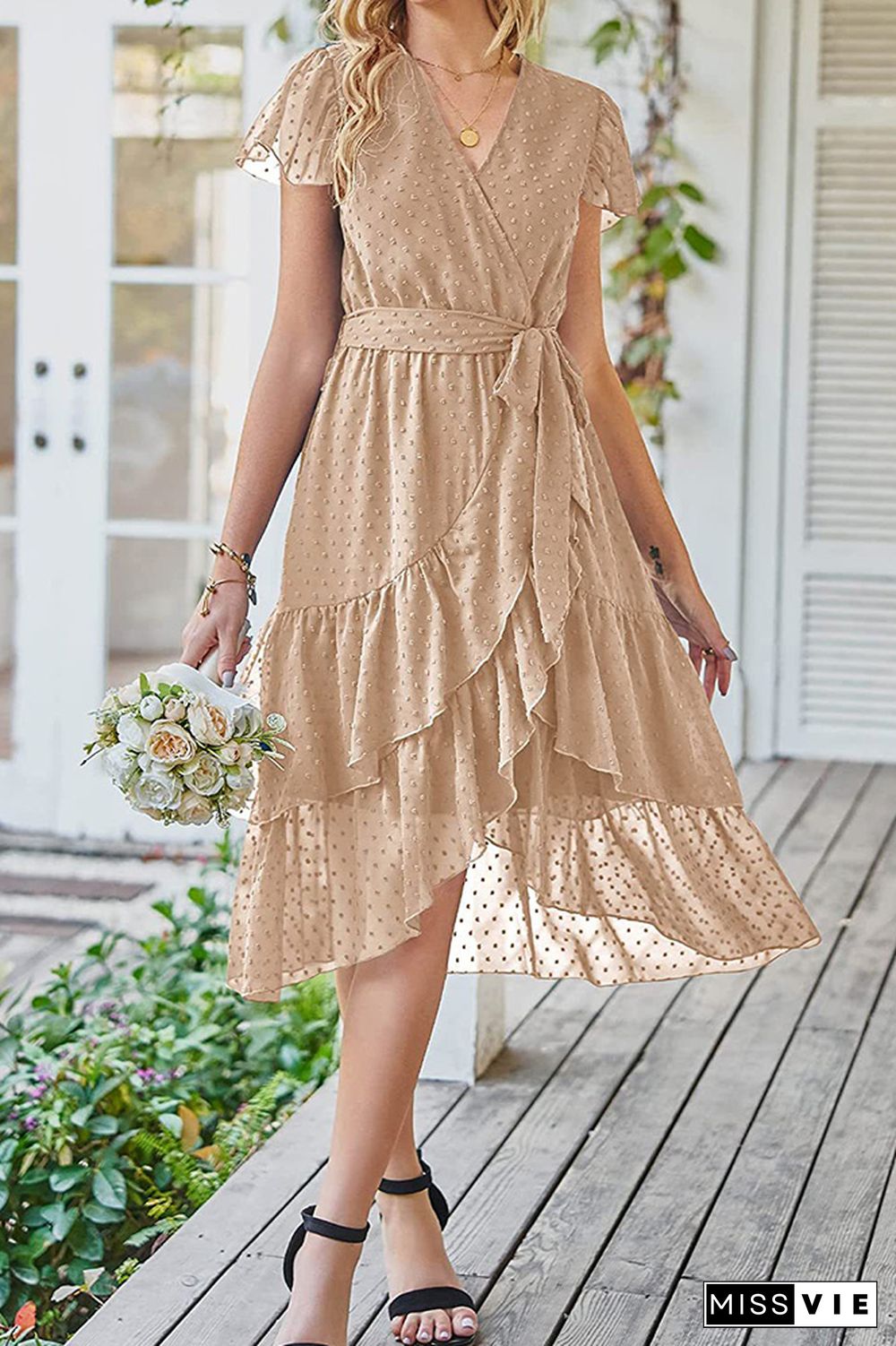 Swiss Dot Ruffle Hem Midi Dress