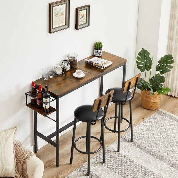 3pcs Industrial Style Bar Table Set with Wine Bottle Storage Rack