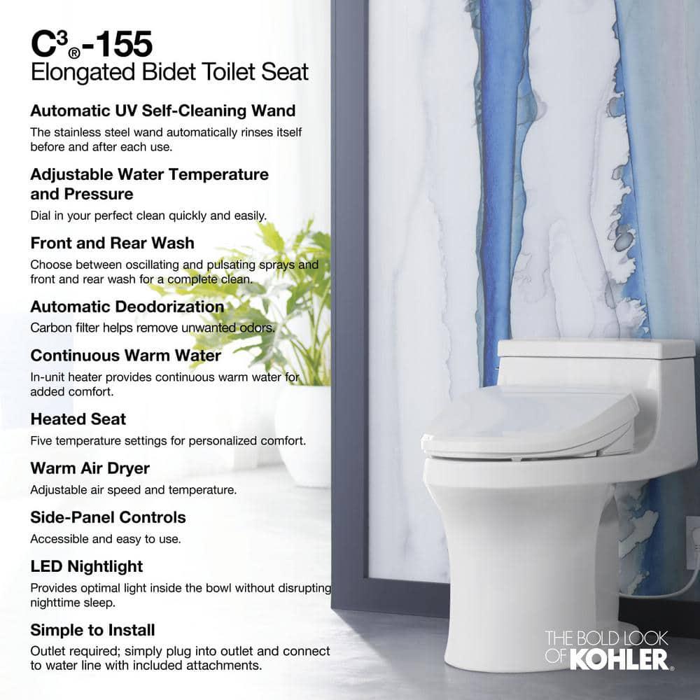 KOHLER C3 155 Electric Bidet Seat for Cleansing Elongated Toilet in White