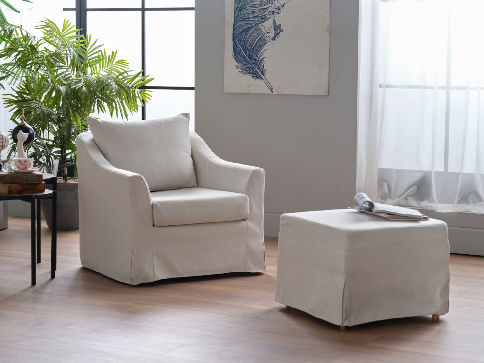 Barlow Swivel Chair and Ottoman  Barlow Cream   Transitional   Armchairs And Accent Chairs   by BELLONA USA  Houzz