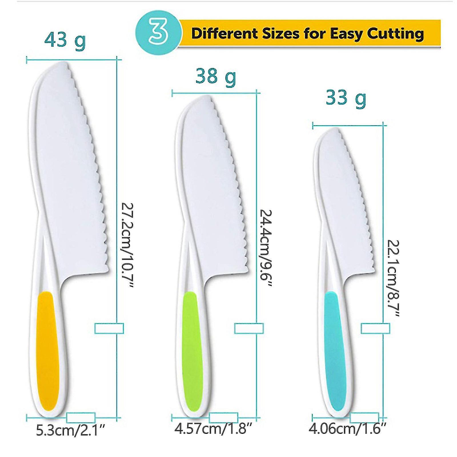 3 Piece Kids Kitchen Baking Knife Set， Safe To Use， Firm Grip， Serrated Edges， Kids Knife， Protects Little Chef's ， Perfect For Cutting Food And Veget