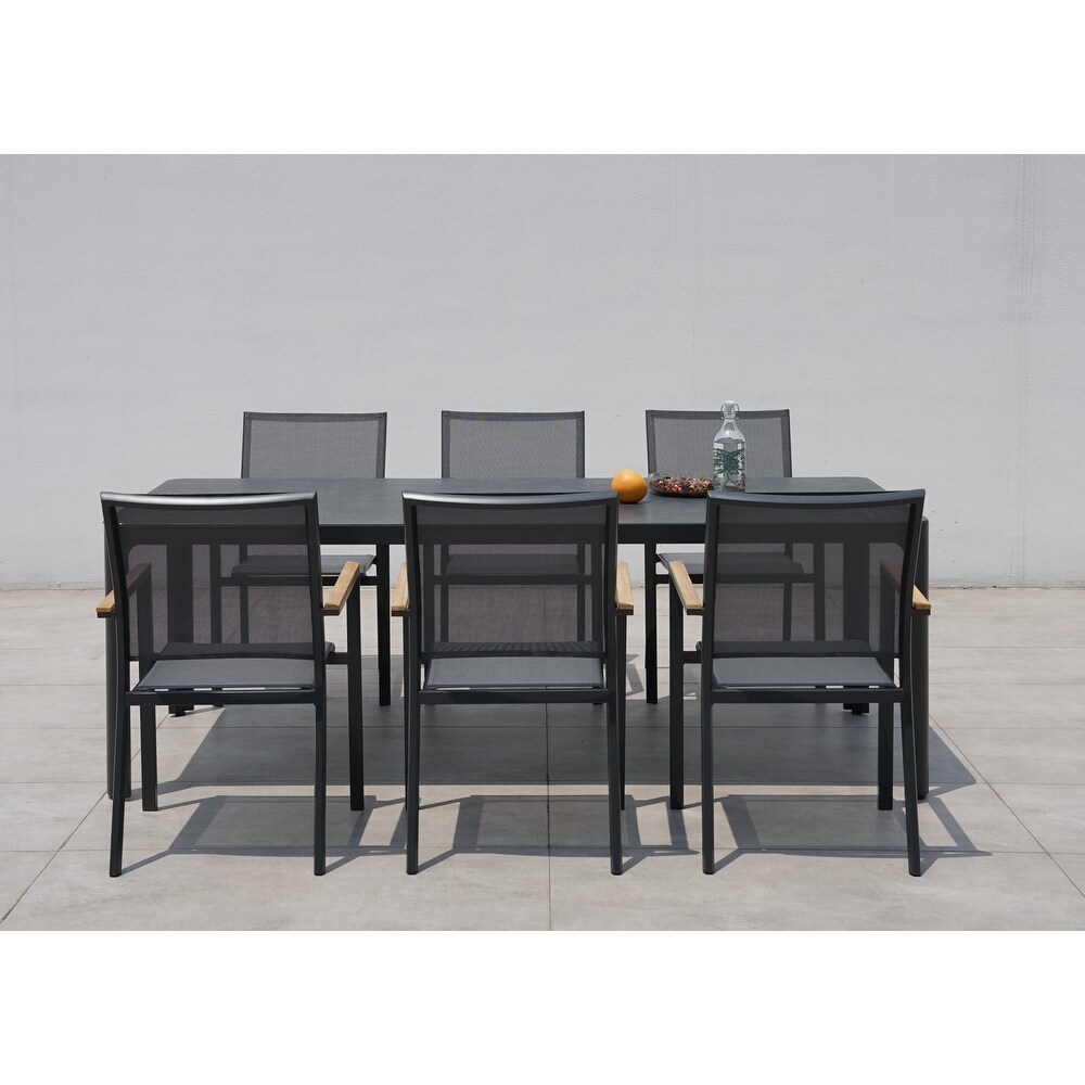 Decker Dark Gray 7 Piece Aluminum Outdoor Dining Set with Ceramic Glass Table Top