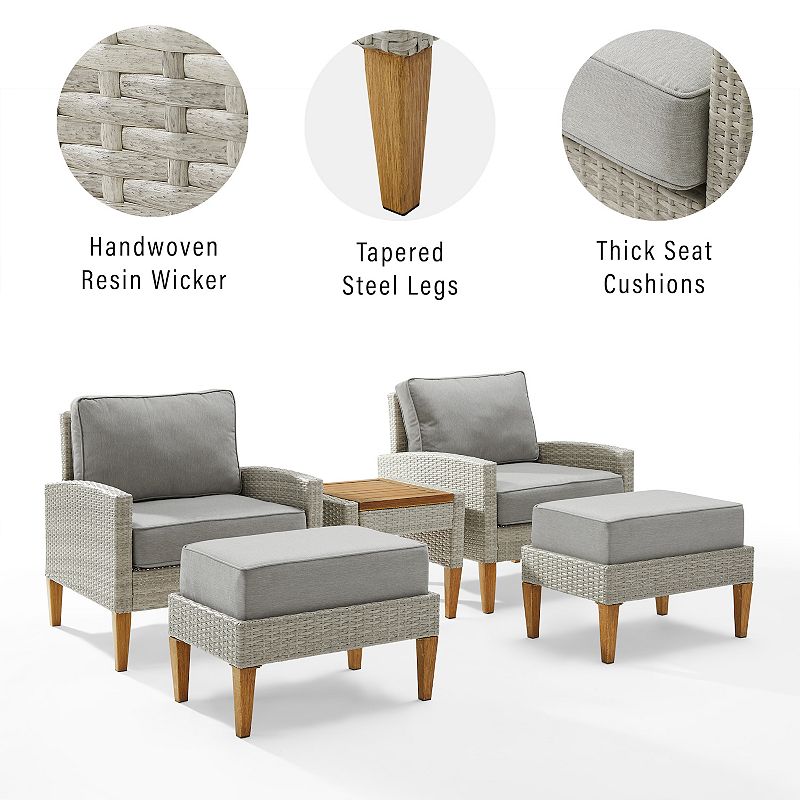 Crosley Capella Wicker Patio Chair， Ottoman and End Table 5-piece Set