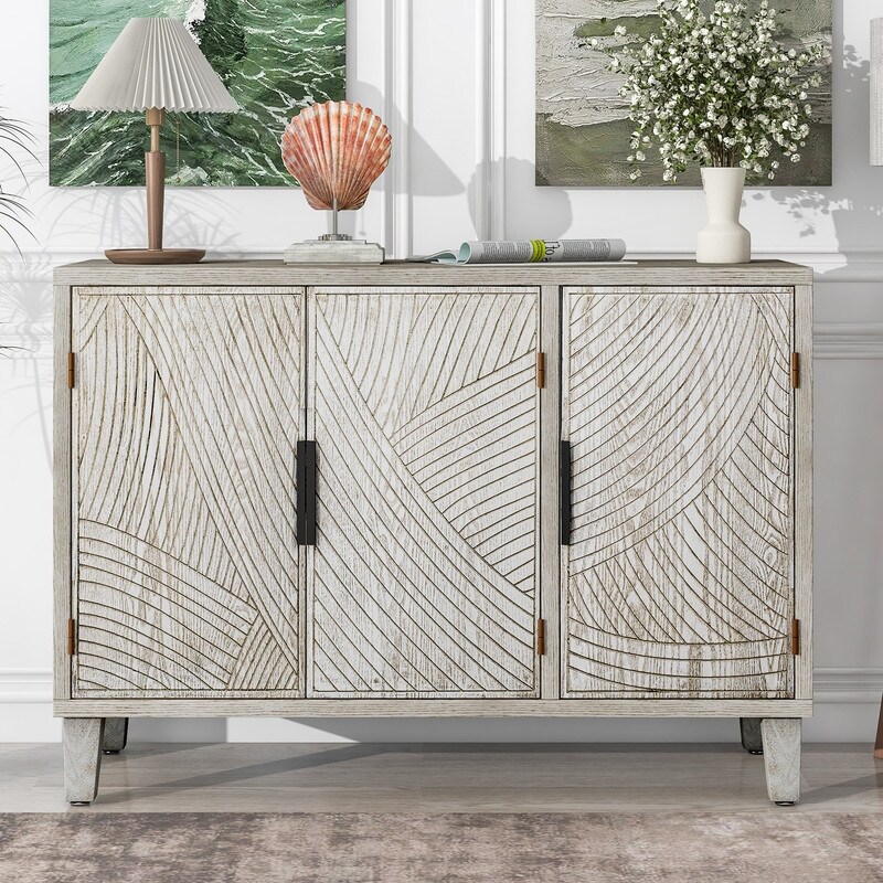 Wooden Accent Storage Cabinet Sideboard Buffet with Antique Doors