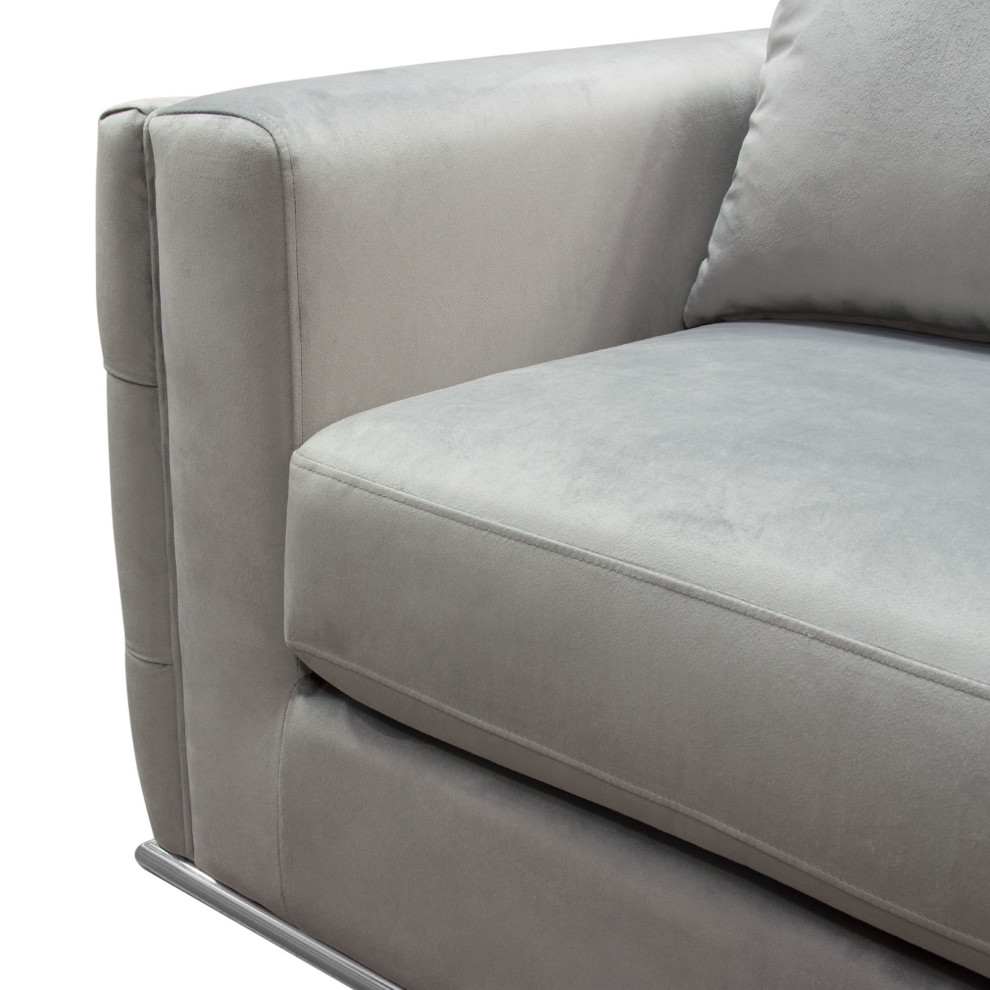 Sofa  Platinum Gray Velvet With Tufted Outside Detail and Silver Metal Trim   Contemporary   Sofas   by Kolibri Decor  Houzz