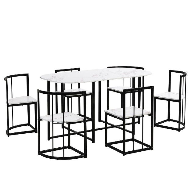 Modern 7 piece Dining Table Set With Faux Marble Top And 6 Chairs Modernluxe