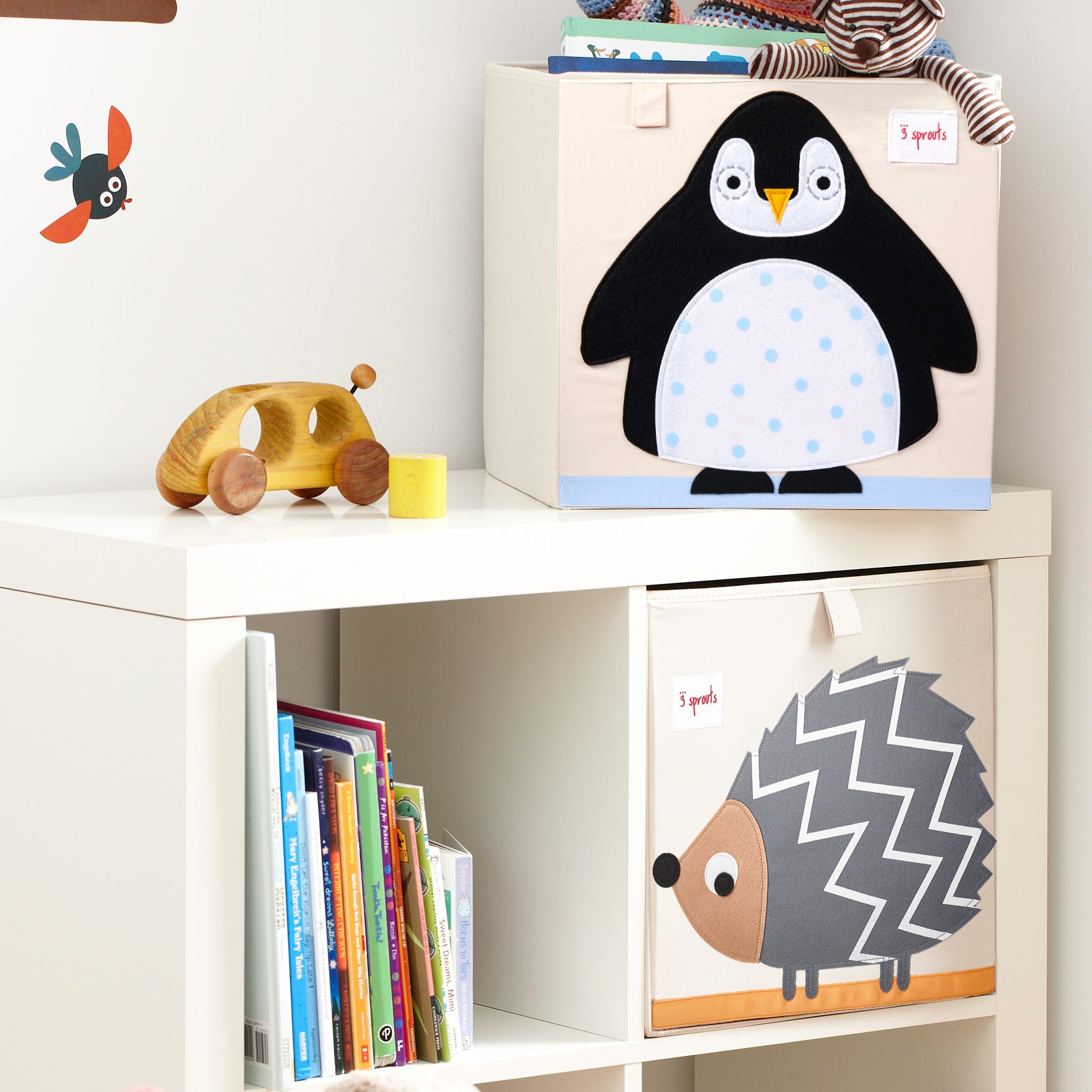 3 Sprouts Kids Foldable Fabric Penguin and Tiger Storage Cube Soft Toy Bins