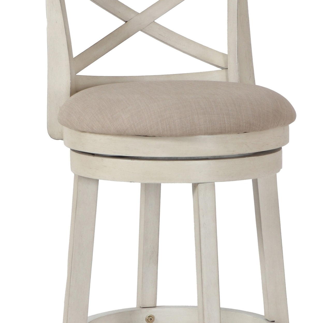 Curved X Shaped Back Swivel Barstool with Fabric Padded Seating， Antique White- Saltoro Sherpi