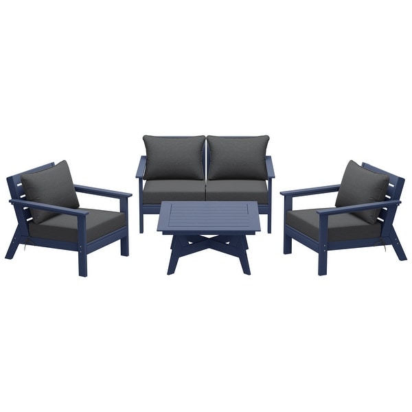 Polytrends Birchwood All Weather HDPE Outdoor Patio Navy Blue Deep Seating Sectional (5Piece Set)