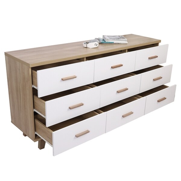 Modern Wood Dresser Bedroom Storage Cabinet with 9 Drawers - - 36898574