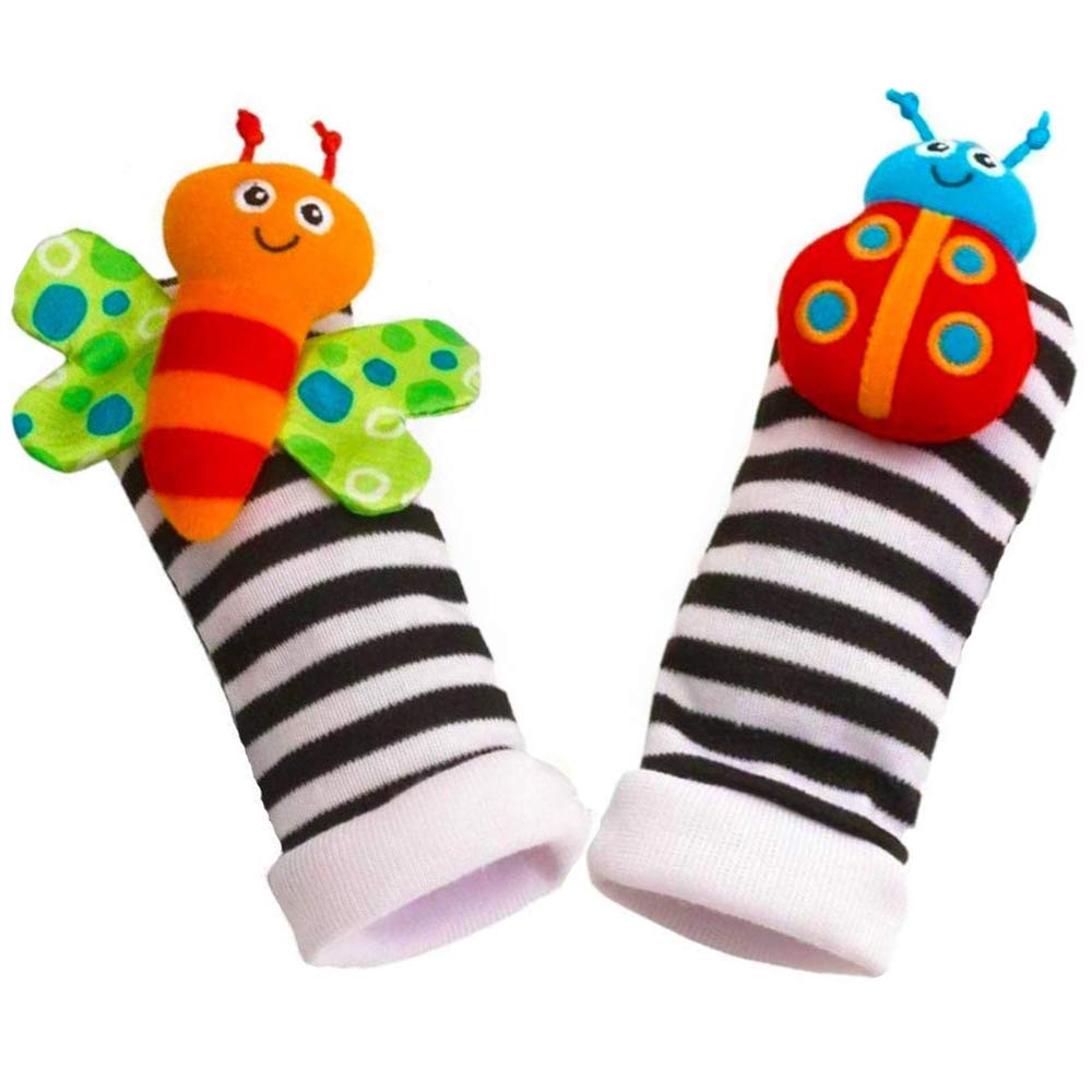 Coolmade Infant and Baby Puzzle Lovely Socks And Wrist Strap Toy Cartoon Animal Shaped Wrist Rattles Foot Socks Toys 4 pcs