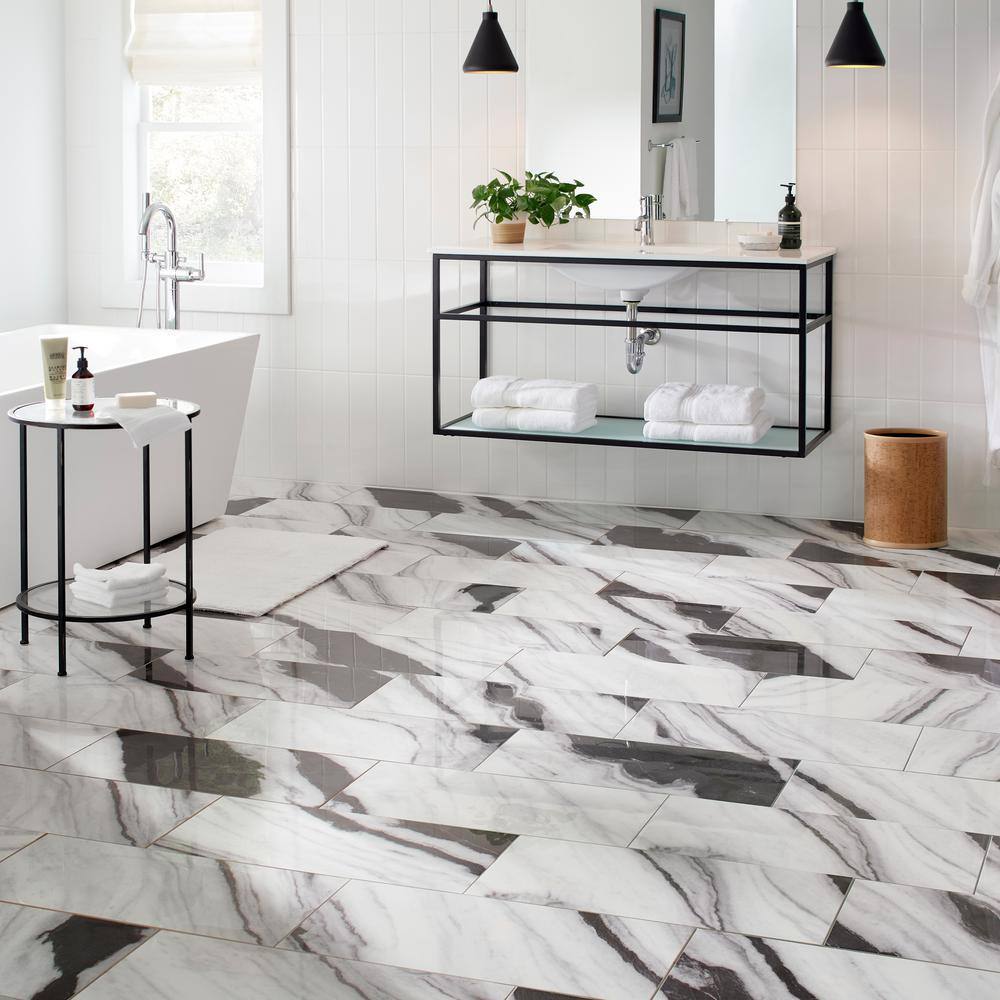 Daltile Rapport Panda Marble Polished 12 in. x 24 in. Glazed Porcelain Floor and Wall Tile (17.1 sq. ft.Case) RT201224AHD1LF