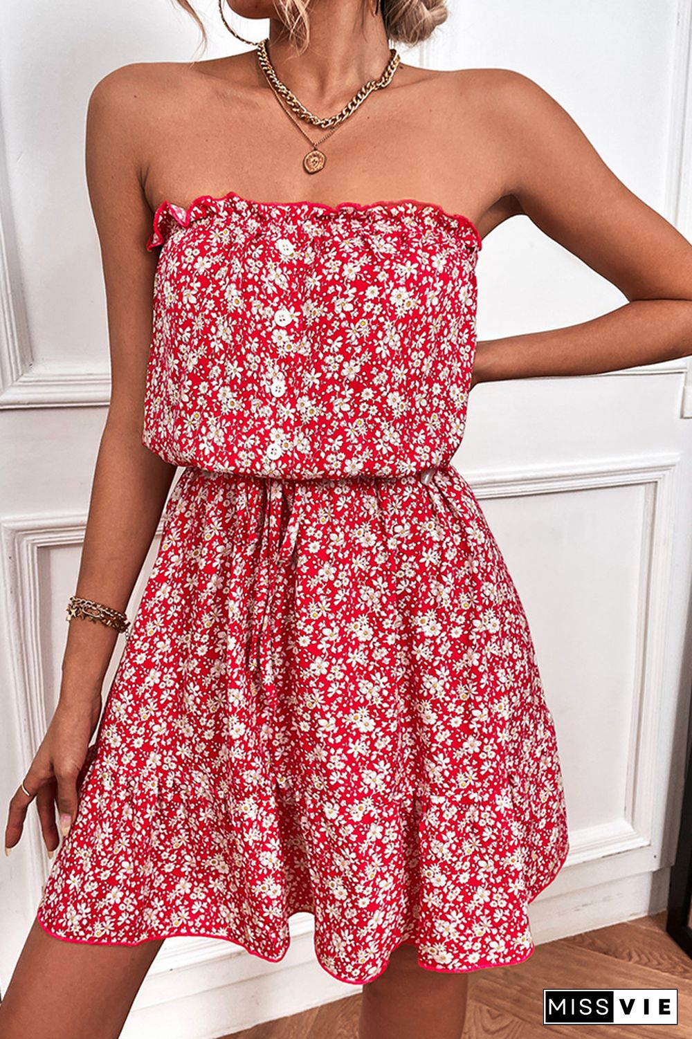 Floral Print Off Shoulder Dress Wholesale