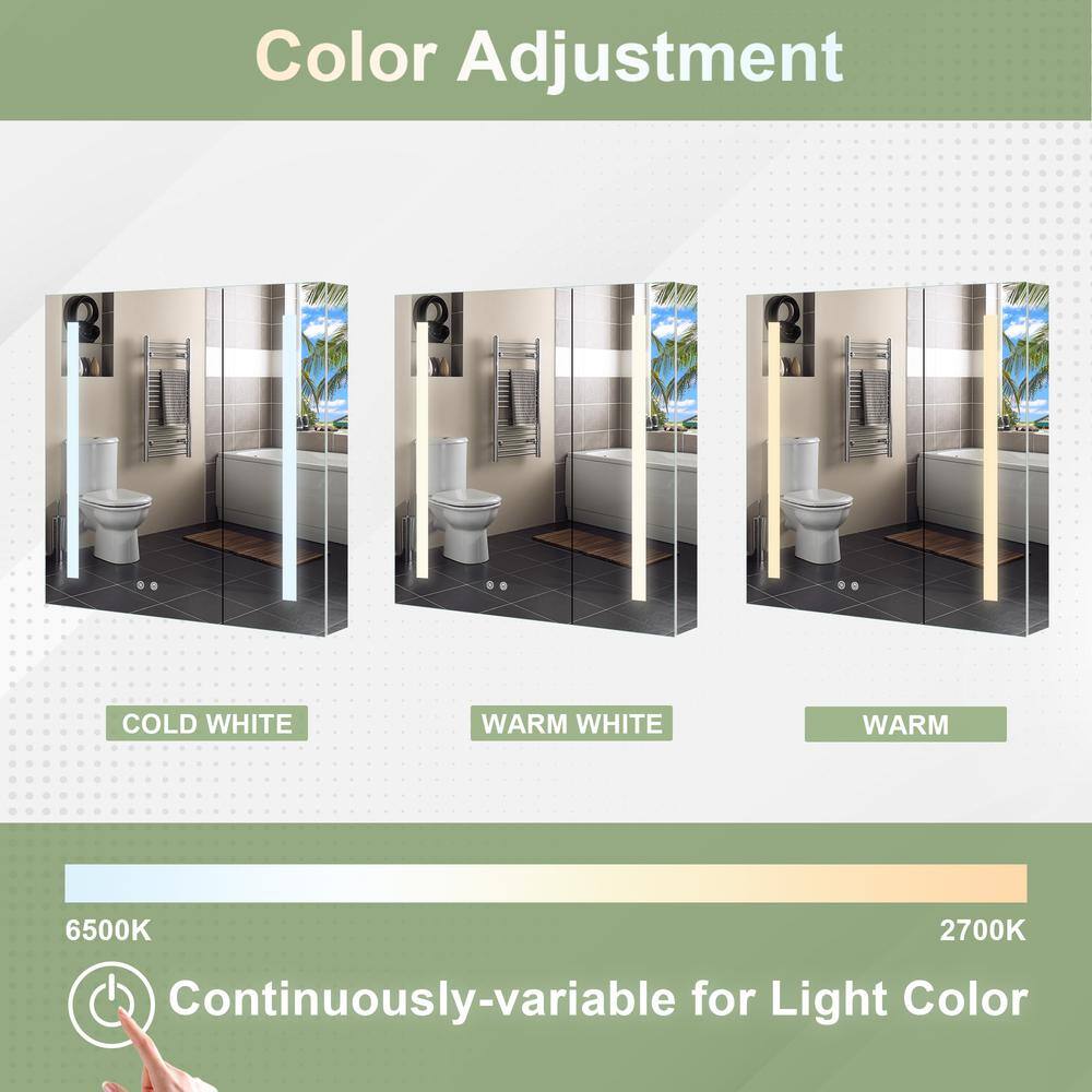 WELLFOR 30 in. W x 30 in. H Medium Aluminum Recessed or Surface Mount Medicine Cabinet with Mirror and Lighted W4MCL3030